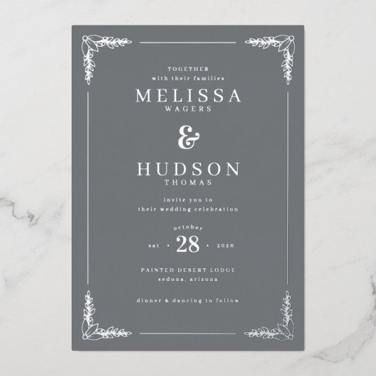 Elegant Gray Floral Wedding Invitation Folie Uitnodiging (Voorkant)