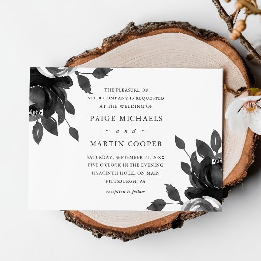 Elegant Gray Floral Wedding Invitation Kaart