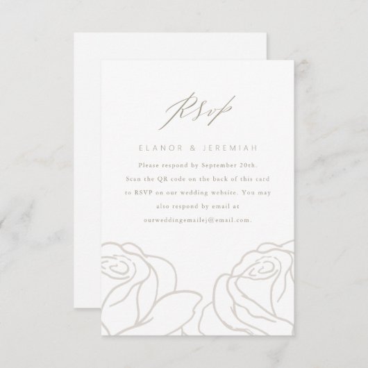 Elegant Gray Floral Wedding RSVP met QR-code (Voorkant / Achterkant)