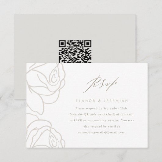 Elegant Gray Floral Wedding RSVP met QR-code Kaartje (Voorkant / Achterkant)