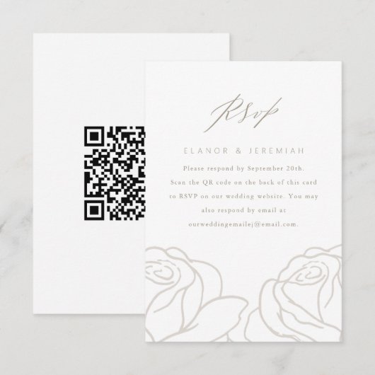 Elegant Gray Floral Wedding RSVP met QR-code Kaartje (Voorkant / Achterkant)