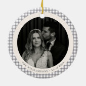 Elegant Gray Gingham Wedding Photo Holiday Couple Keramisch Ornament (Achterkant)