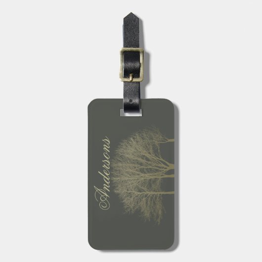 ELEGANT GRAY GOLD HERFST AUTUMN TREKT MONOGRAM BAGAGELABEL (Voorkant verticaal)