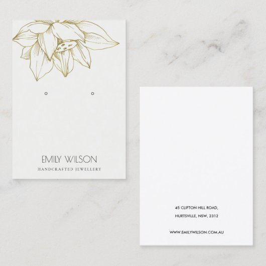 ELEGANT GRAY GOLD LOTUS SIMPLE EARRING DISPLAY VISITEKAARTJE (Voorkant / Achterkant)