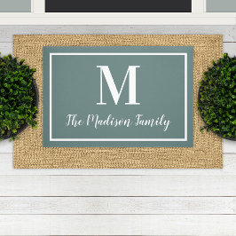 Elegant Gray Green Custom Monogram Initial Deurmat