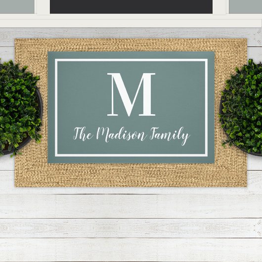 Elegant Gray Green Custom Monogram Initial Deurmat