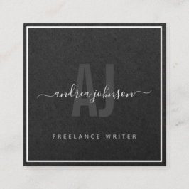 Elegant Gray Kraft Paper Freelance Writer Monogram Vierkante Visitekaartje