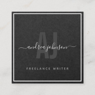 Elegant Gray Kraft Paper Freelance Writer Monogram Vierkante Visitekaartje