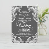 Elegant Gray Lace Wedding Kaart (Staand voorkant)