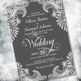 Elegant Gray Lace Wedding Kaart