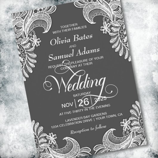 Elegant Gray Lace Wedding Kaart