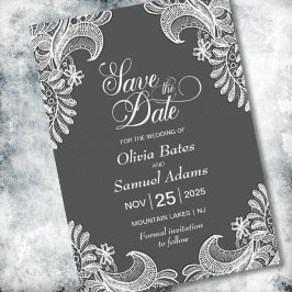 Elegant Gray Lace Wedding Save The Date