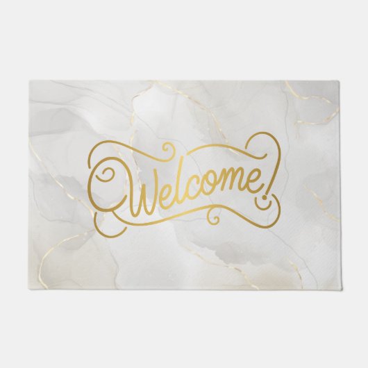Elegant Gray Marble and Gold Script Welcome Deurmat (Voorkant)