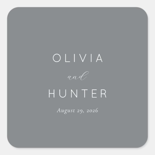 Elegant Gray Minimalist Calligraphy Vierkante Sticker (Voorkant)