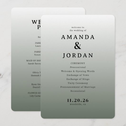 Elegant Gray Minimalist Wedding Ceremony Programmakaart (Voorkant / Achterkant)