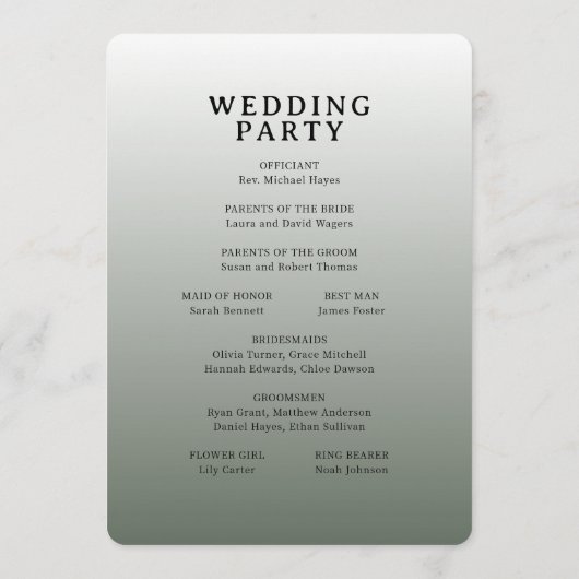 Elegant Gray Minimalist Wedding Ceremony Programmakaart (Achterkant)