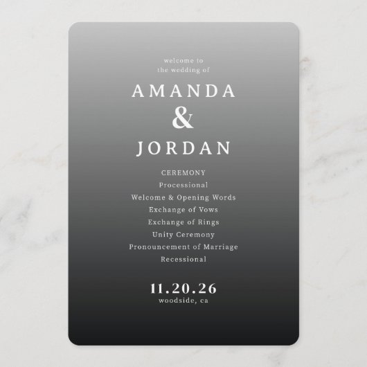 Elegant Gray Minimalist Wedding Ceremony Programmakaart (Voorkant)