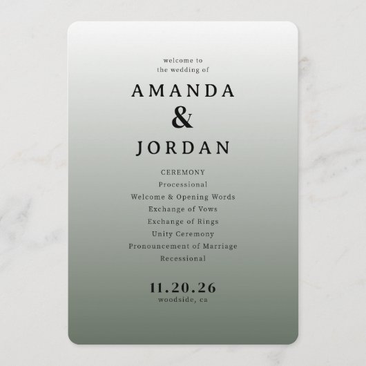 Elegant Gray Minimalist Wedding Program Programmakaart (Voorkant)