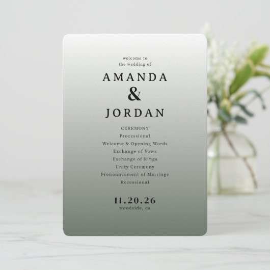 Elegant Gray Minimalist Wedding Program Programmakaart (Staand voorkant)