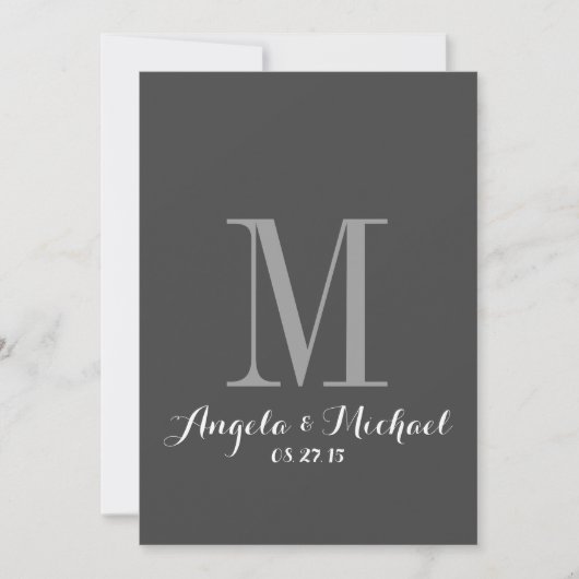 Elegant Gray Monogram Initiaal Weddenschap Kaart (Voorkant)
