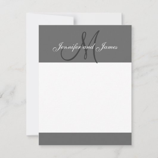 Elegant Gray Monogram Namen Nieuwste Wed Note Card Notitiekaartje (Voorkant)