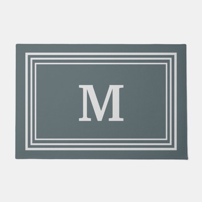 Elegant Gray Monogrammed Doormat Deurmat (Voorkant)