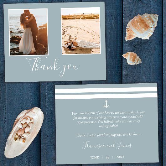 Elegant Gray Nautical Anchor Wedding Photo Bedankkaart