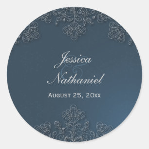 Elegant gray navy floral swirls bruiloft stickers