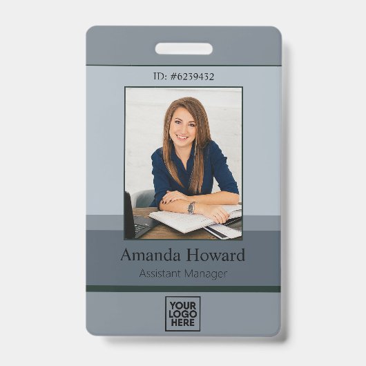 Elegant Gray Palette Employee Photo ID Company Badge (Front)
