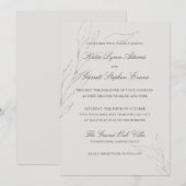 Elegant Gray Pencil ketting Leaves Wedding Kaart (Voorkant / Achterkant)