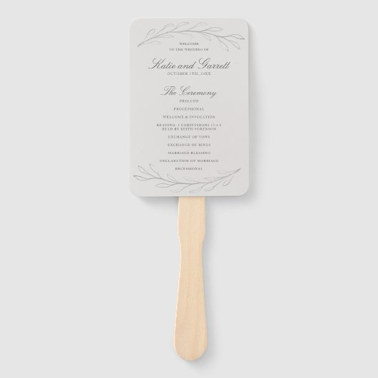 Elegant Gray Pencil Schetch Twigs Wedding Programm Handwaaier (Voorkant)