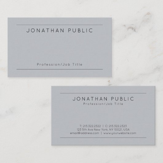 Elegant Gray Personalized Modern Minimalist Visitekaartje (Voorkant / Achterkant)