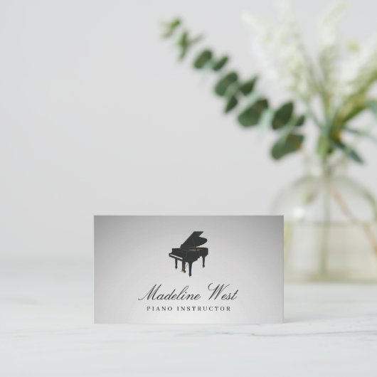 Elegant Gray Piano Instructor Music Teacher Visitekaartje (Staand voorkant)