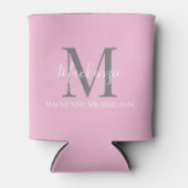 Elegant Gray Pink Gepersonaliseerde monogram naam Blikjeskoeler (Voorkant)