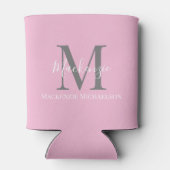 Elegant Gray Pink Gepersonaliseerde monogram naam Blikjeskoeler (Achterkant)