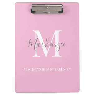 Elegant Gray Pink Gepersonaliseerde monogram naam Klembord