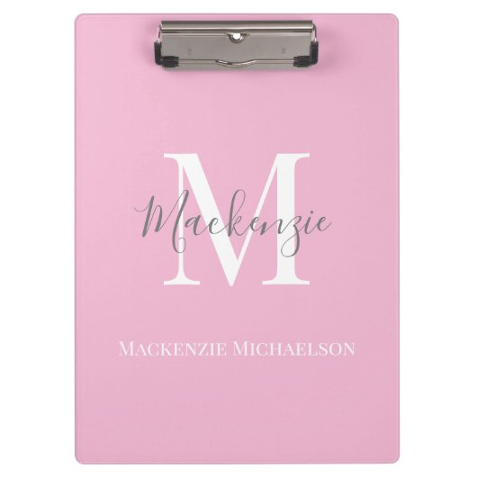 Elegant Gray Pink Gepersonaliseerde monogram naam Klembord (Voorkant)