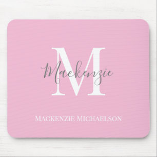 Elegant Gray Pink Gepersonaliseerde monogram naam Muismat