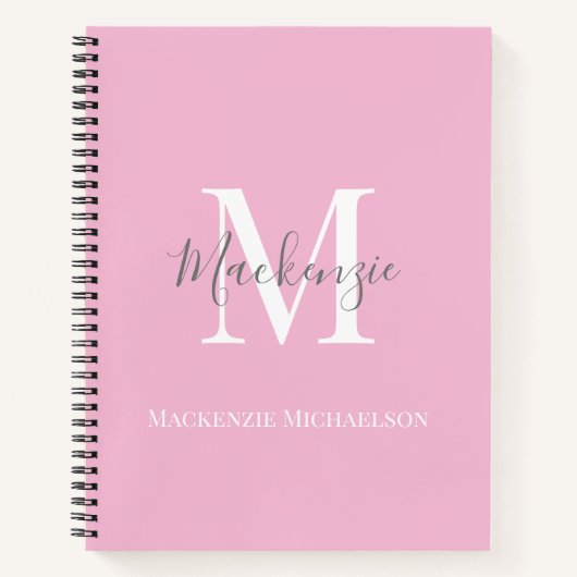 Elegant Gray Pink Gepersonaliseerde monogram naam Notitieboek (Voorkant)