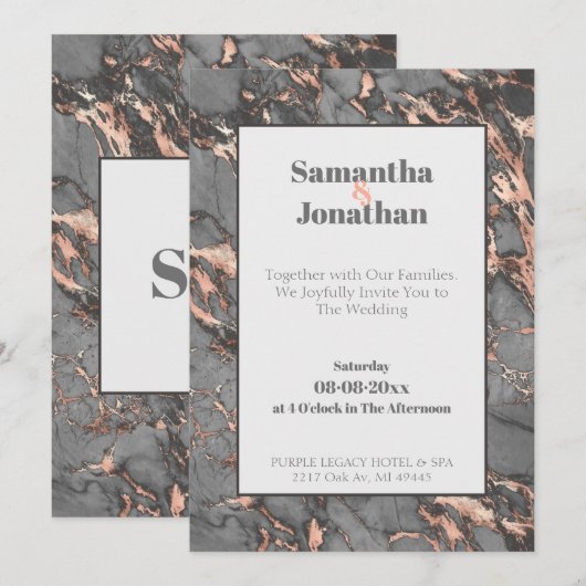 Elegant Gray Pink Marmer Wedding Kaart (Voorkant / Achterkant)