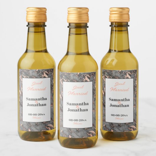 Elegant Gray Pink Marmer Wedding Wijn Etiket (Flessen)