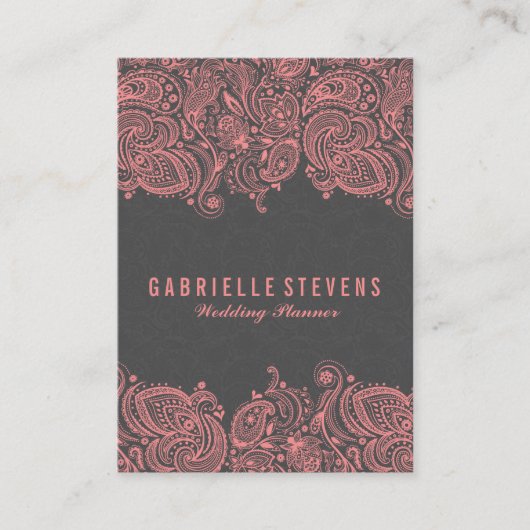 Elegant Gray & Pink Paisley Wedding Planner Visitekaartje (Voorkant)