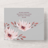 Elegant Gray Pink Rusty Waterverf Floral Wedding All In One Uitnodiging (Achterkant)