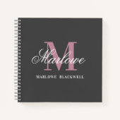 Elegant Gray Pink White Monogram Calligrafie Notitieboek (Voorkant)