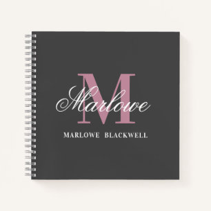 Elegant Gray Pink White Monogram Calligrafie Notitieboek