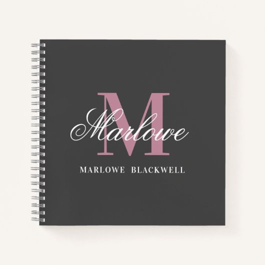 Elegant Gray Pink White Monogram Calligrafie Notitieboek (Voorkant)