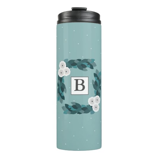 Elegant Gray Ranunculus Flowers & Foliage Monogram Thermosbeker (Voorkant)