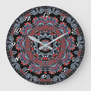 Elegant Gray & Red Mandala Wall Clock Grote Klok