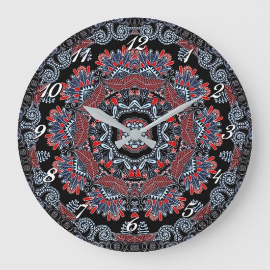 Elegant Gray & Red Mandala Wall Clock Grote Klok (Voorkant)