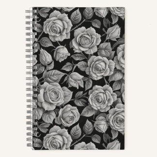 Elegant Gray Roses on Black Journal – Moody Floral Notitieboek